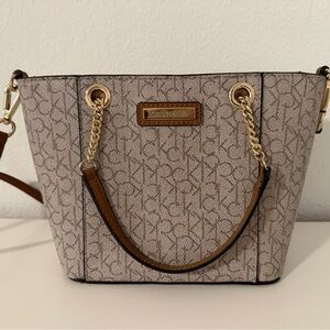 Calvin Klein Monogram Tan and Brown Shoulder Bag